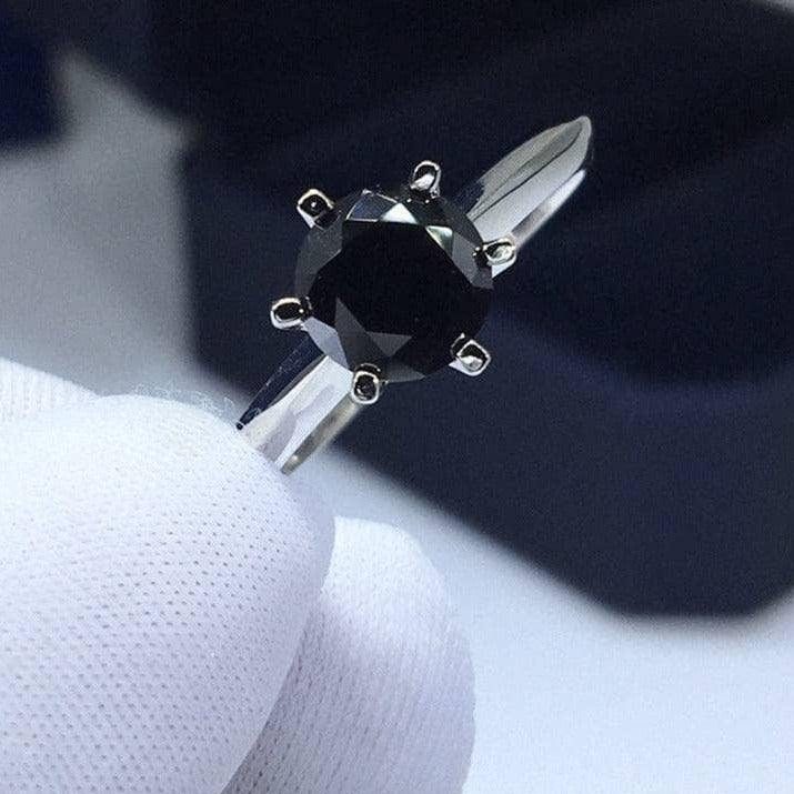 1 Carat Round Cut Black Diamond Engagement Ring