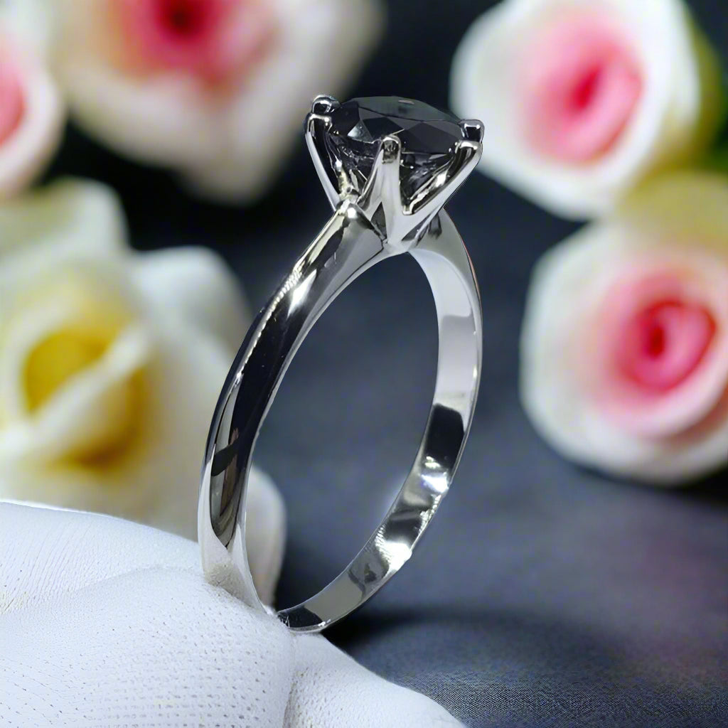 1 Carat Round Cut Black Diamond Engagement Ring