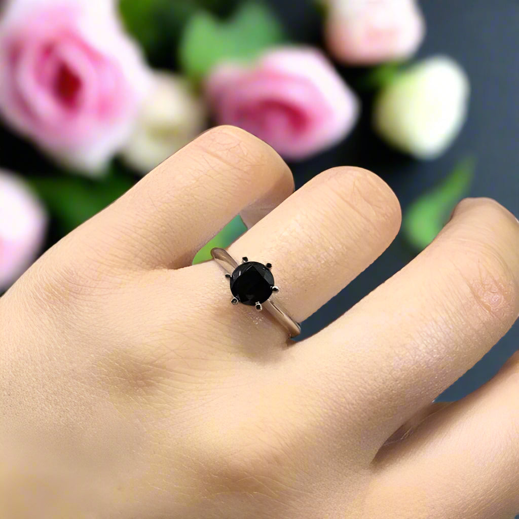 1 Carat Round Cut Black Diamond Engagement Ring
