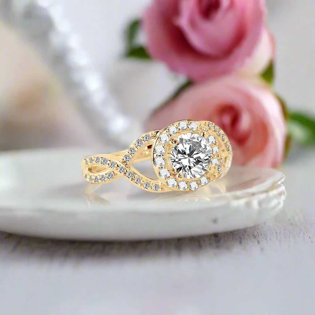 10k Yellow Gold 0.8 Ct Diamond Twist Shank Engagement Ring
