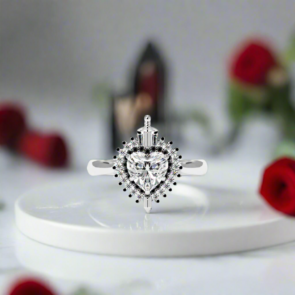 Against All Odds- Heart Shape Diamond Gothic Engagement Ring