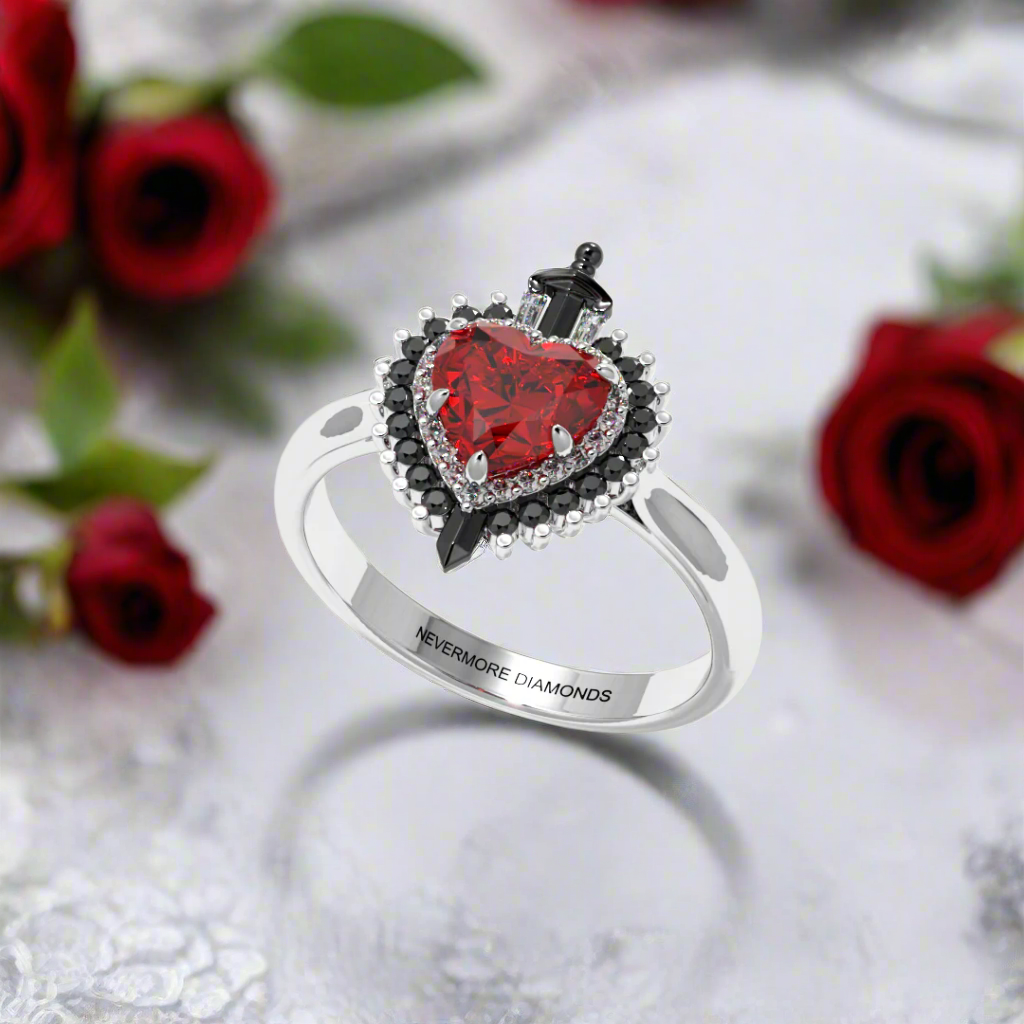 Against All Odds- Heart Shape Diamond Gothic Engagement Ring