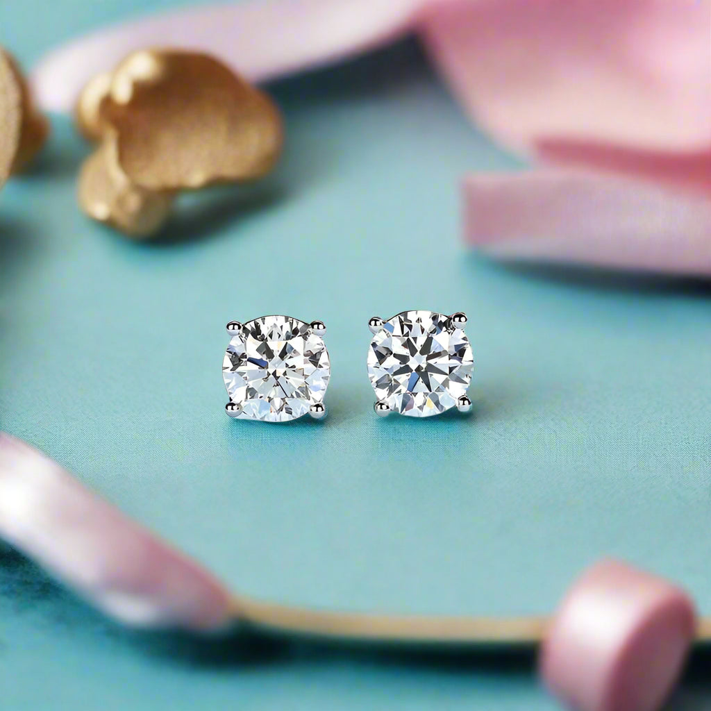 14k White Gold 1.0 Ct Round Lab Grown Diamond Stud Earrings