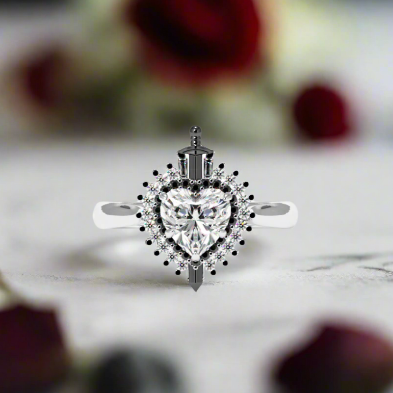 Against All Odds- Heart Shape Diamond Gothic Engagement Ring