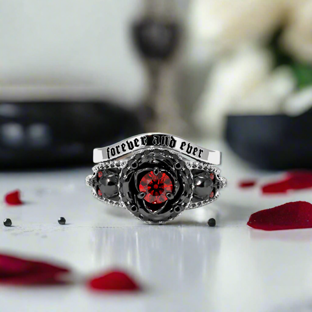 Forever And Ever Wedding Rings- 14k Rose Gold with Skulls