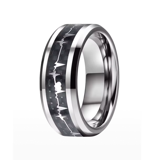 Heart Beat Inlay Men's Tungsten Carbide Wedding Band
