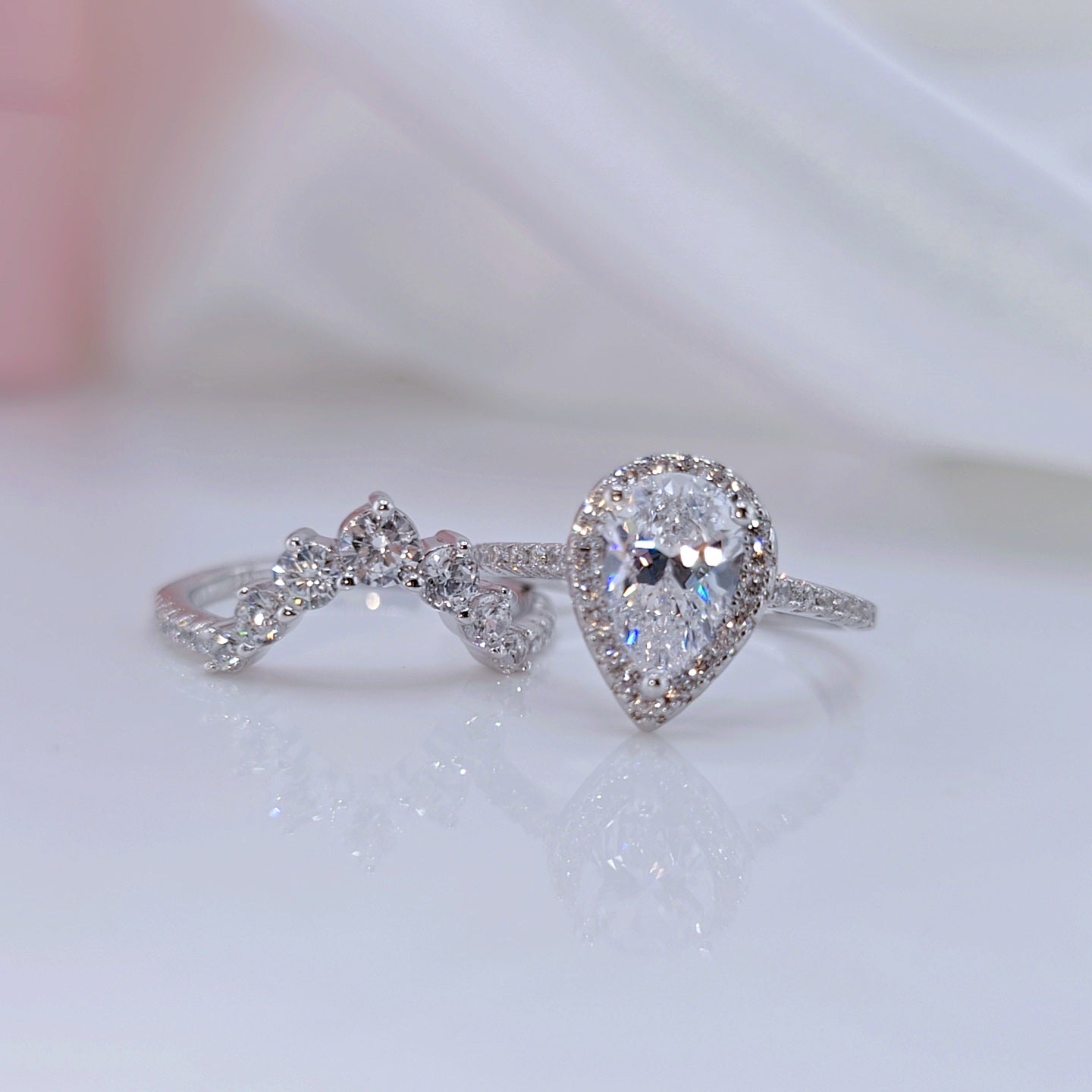 VIP 2.7Ct Halo Pear Cut Moissanite Engagement Ring Set