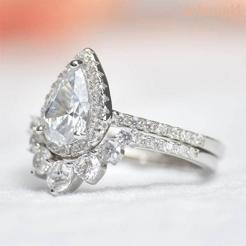 VIP 2.7Ct Halo Pear Cut Moissanite Engagement Ring Set