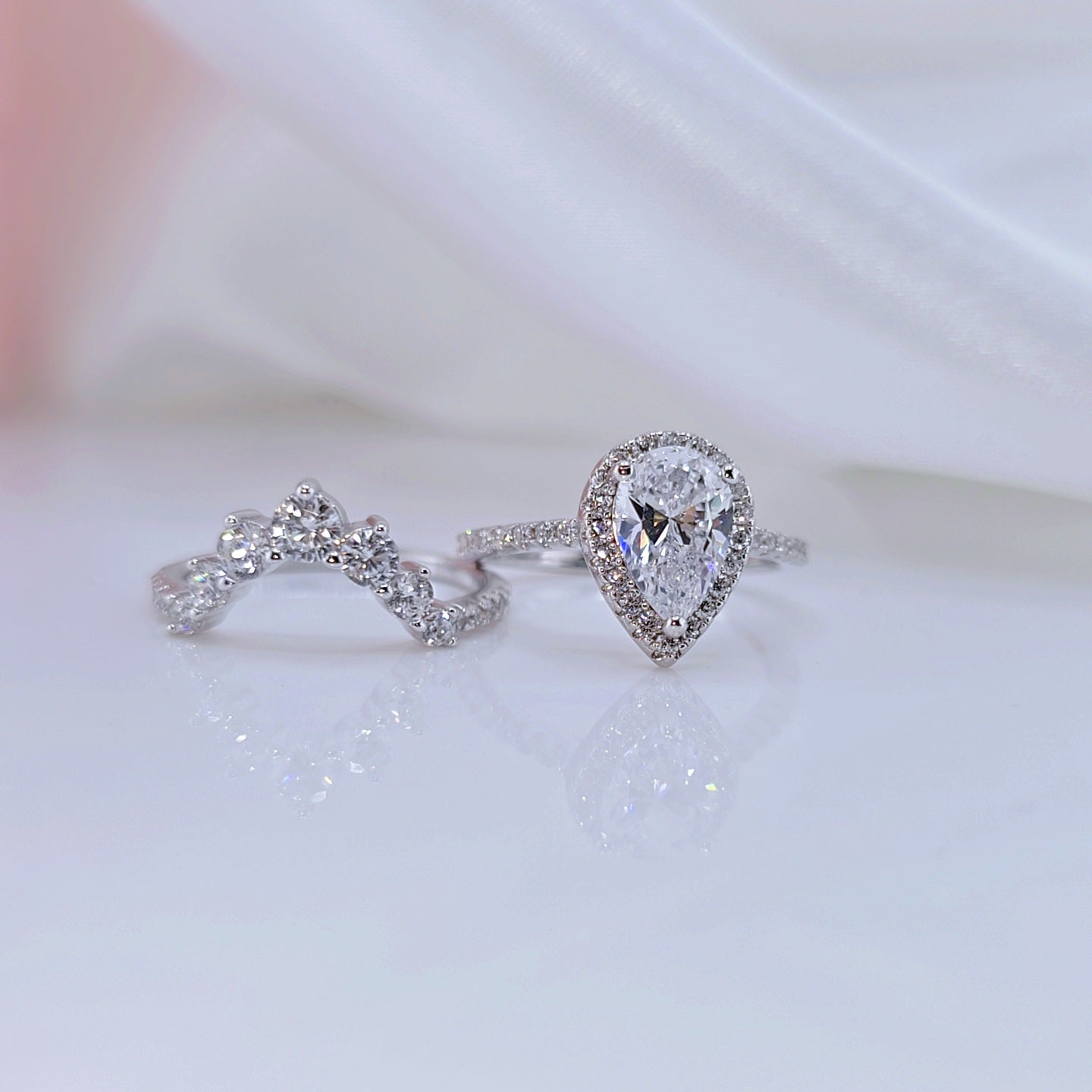 VIP 2.7Ct Halo Pear Cut Moissanite Engagement Ring Set
