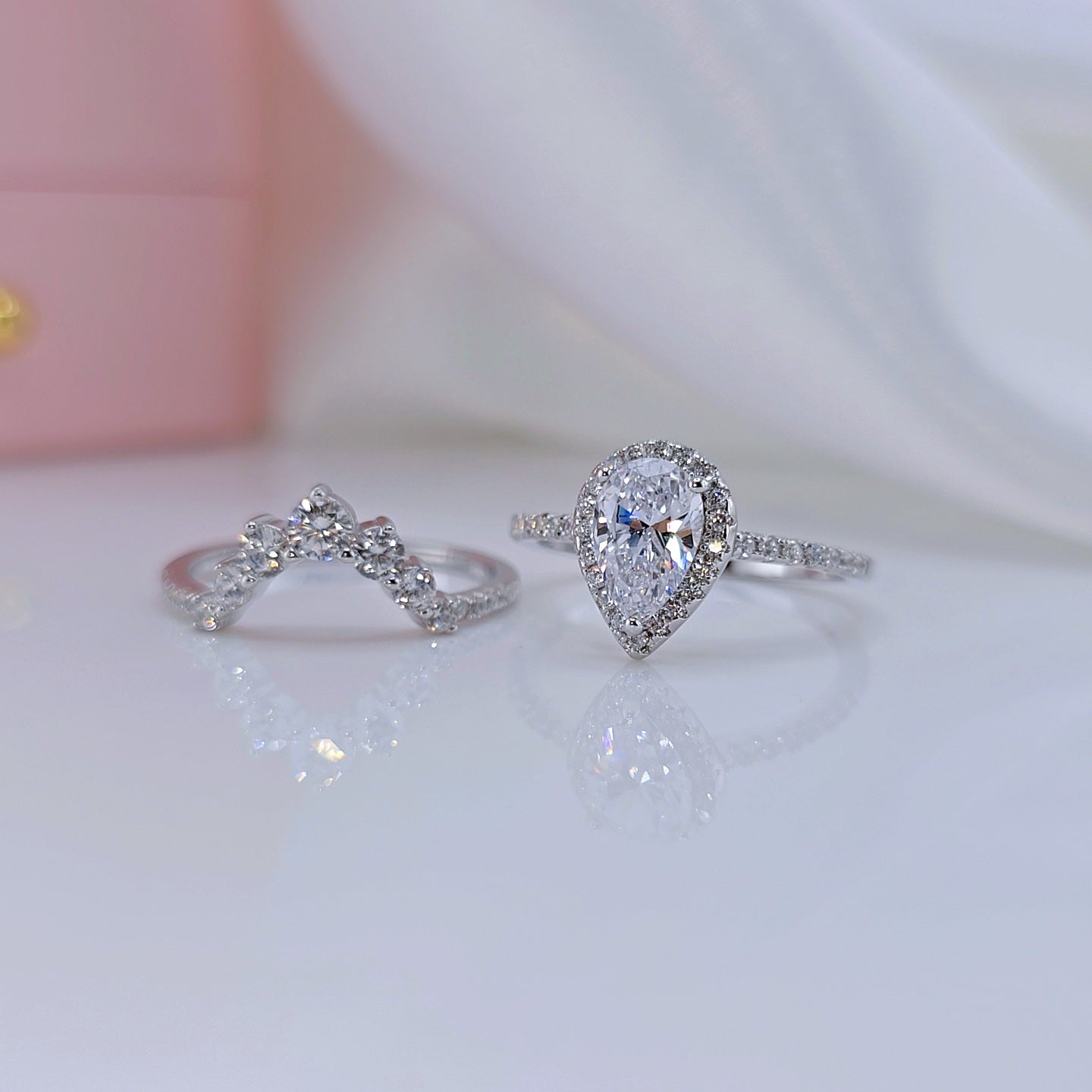 VIP 2.7Ct Halo Pear Cut Moissanite Engagement Ring Set