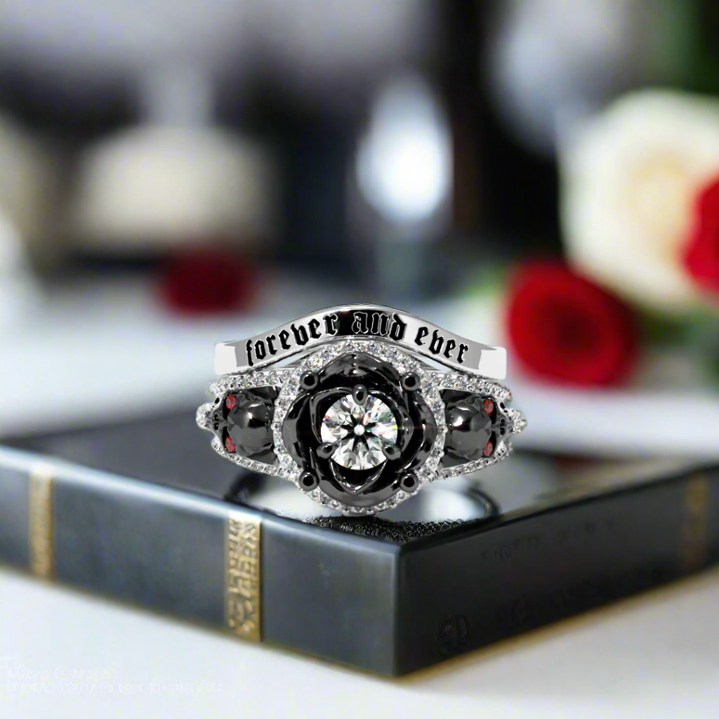Forever And Ever Wedding Rings- 14k Rose Gold with Skulls