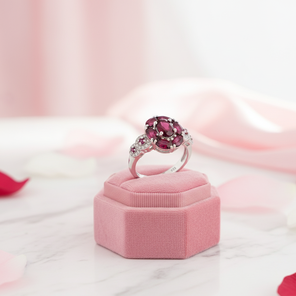 3.0 Ct Purple Garnet Gemstone Flower Ring