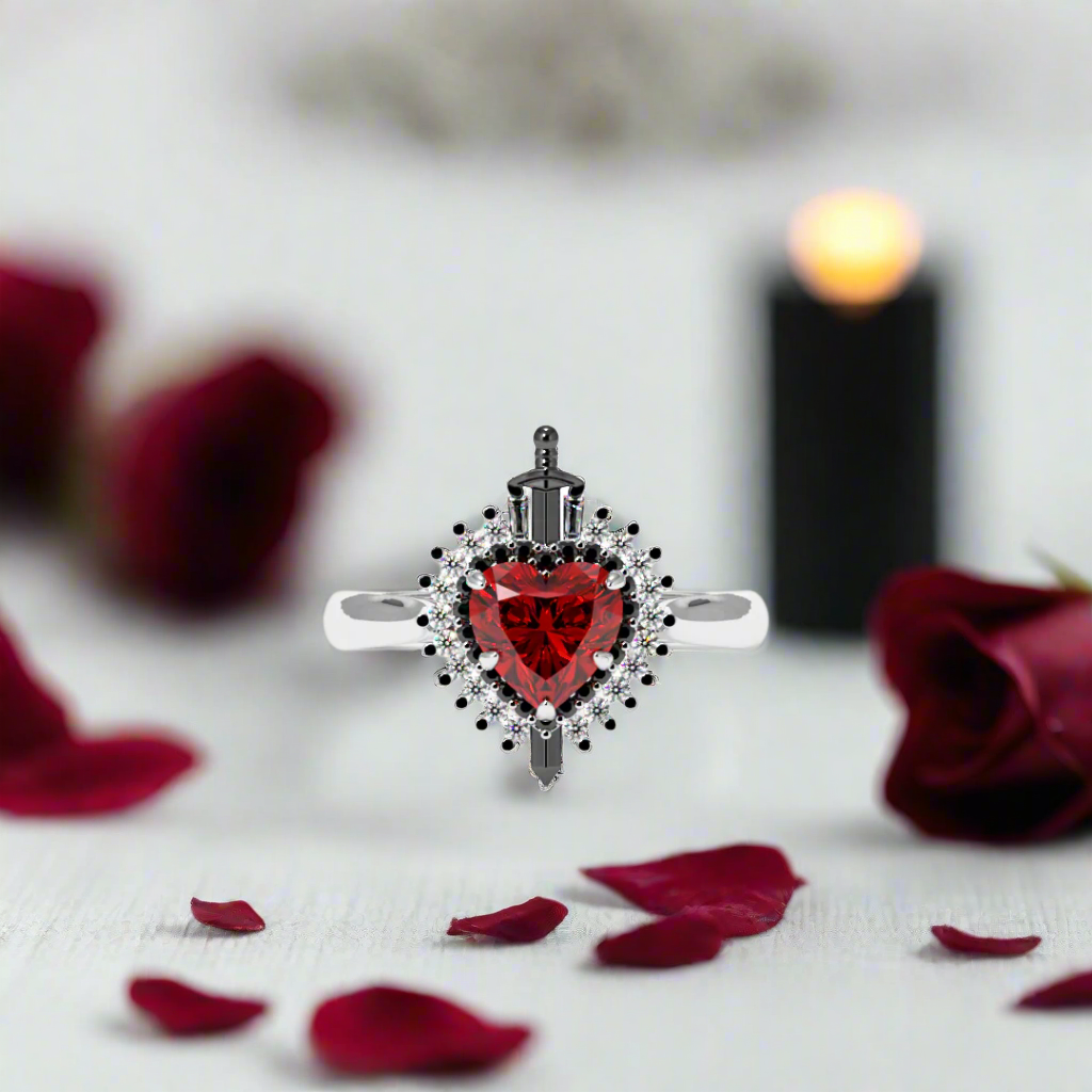 Against All Odds- Heart Shape Diamond Gothic Engagement Ring