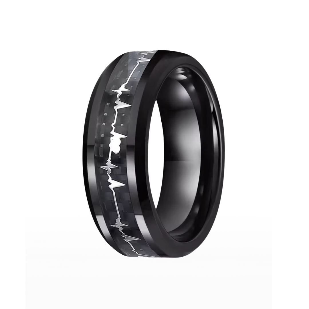 Heart Beat Inlay Men's Tungsten Carbide Wedding Band