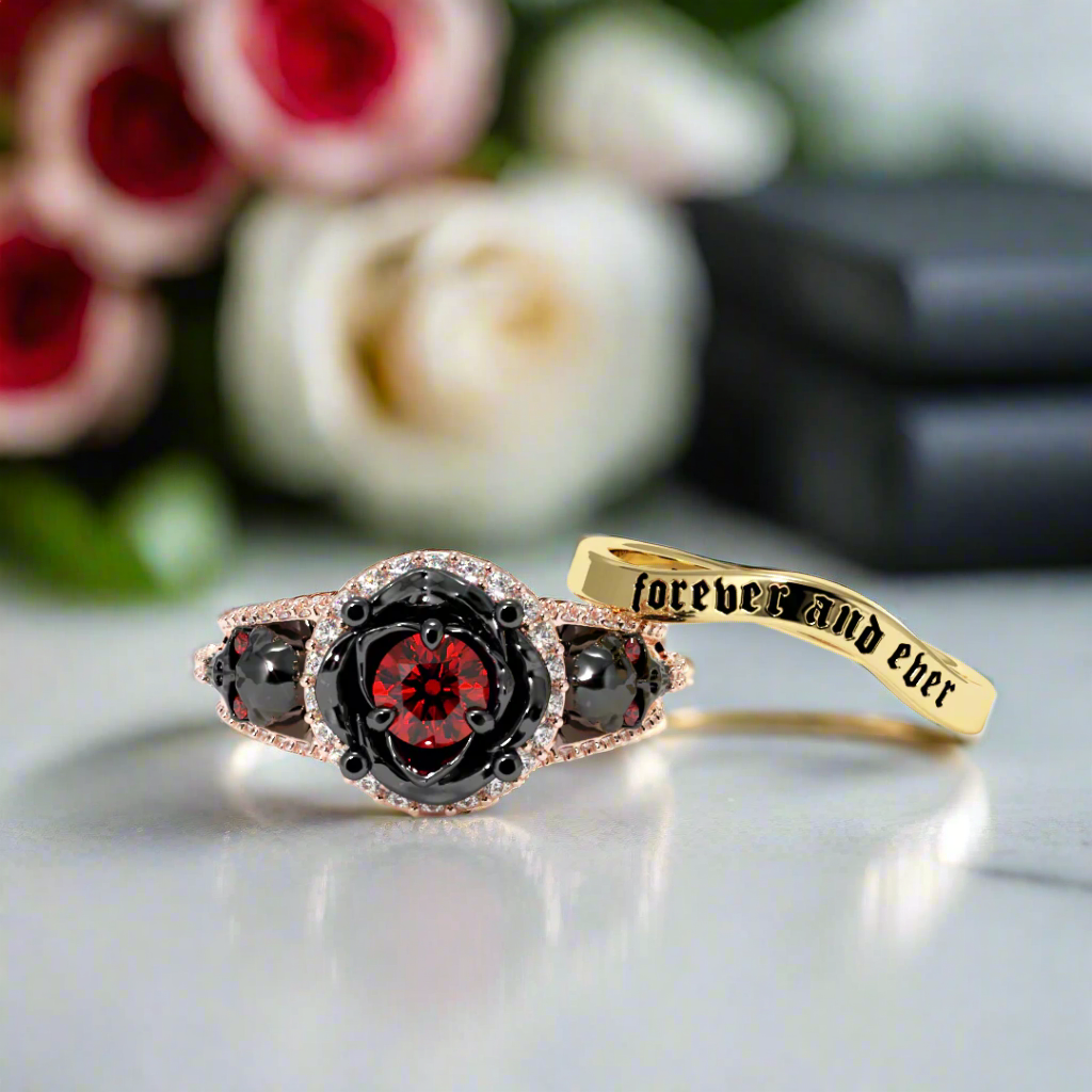 Forever And Ever Wedding Rings- 14k Rose Gold with Skulls