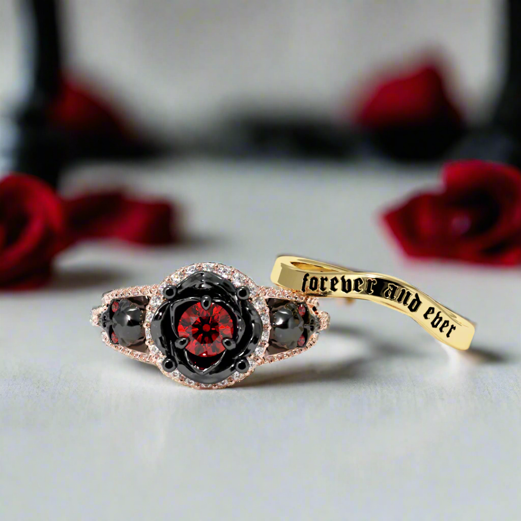 Forever And Ever Wedding Rings- 14k Rose Gold with Skulls