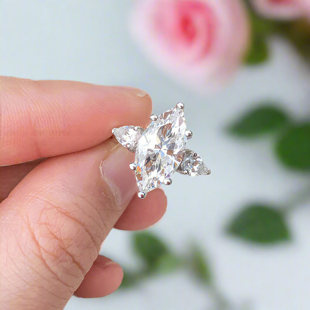 4.0 Ctw Marquise & Pear Cut Diamond Engagement Ring