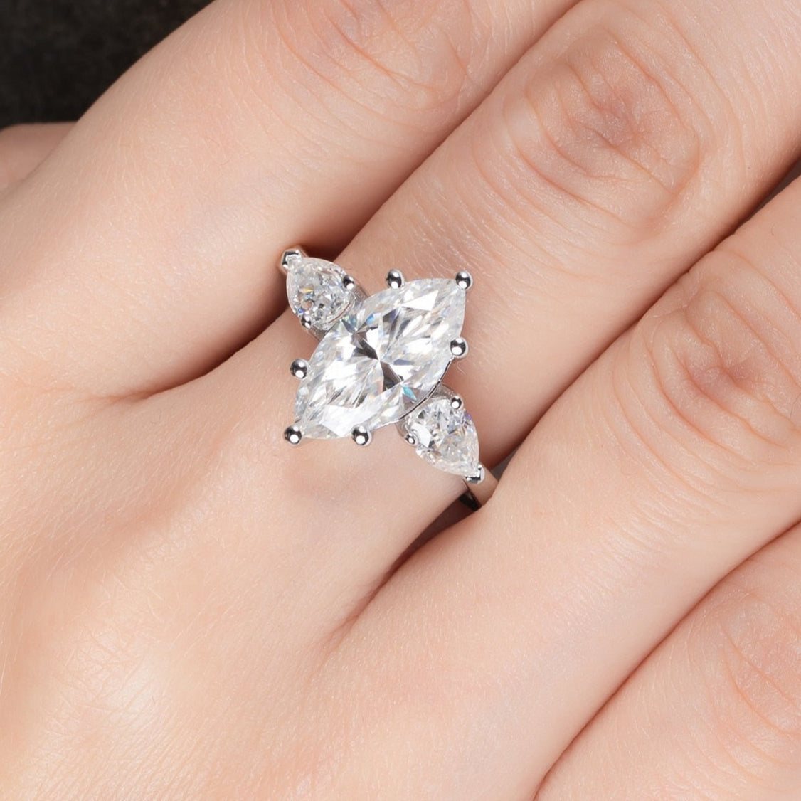 4.0 Ctw Marquise & Pear Cut Diamond Engagement Ring