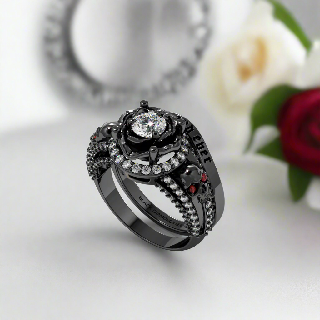 Forever And Ever Wedding Rings- 14k Rose Gold with Skulls