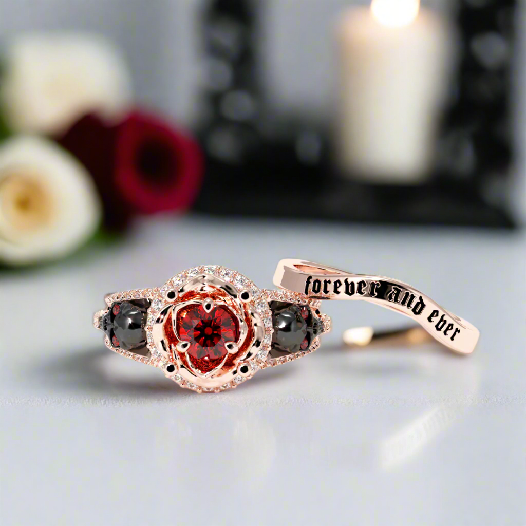 Forever And Ever Wedding Rings- 14k Rose Gold with Skulls