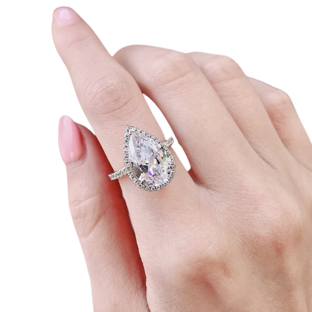6.0 ct Pear Cut Diamond Halo White Gold Engagement Ring