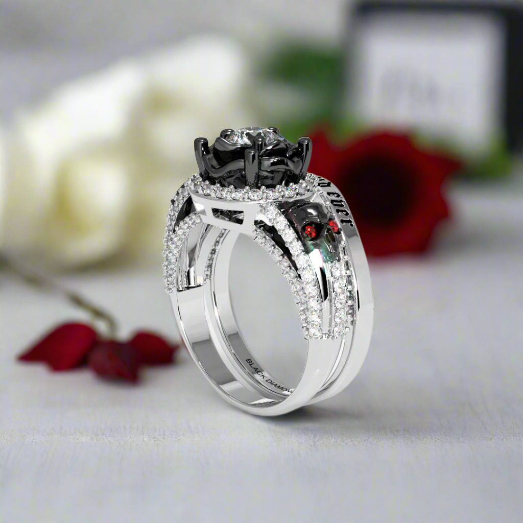 Forever And Ever Wedding Rings- 14k Rose Gold with Skulls