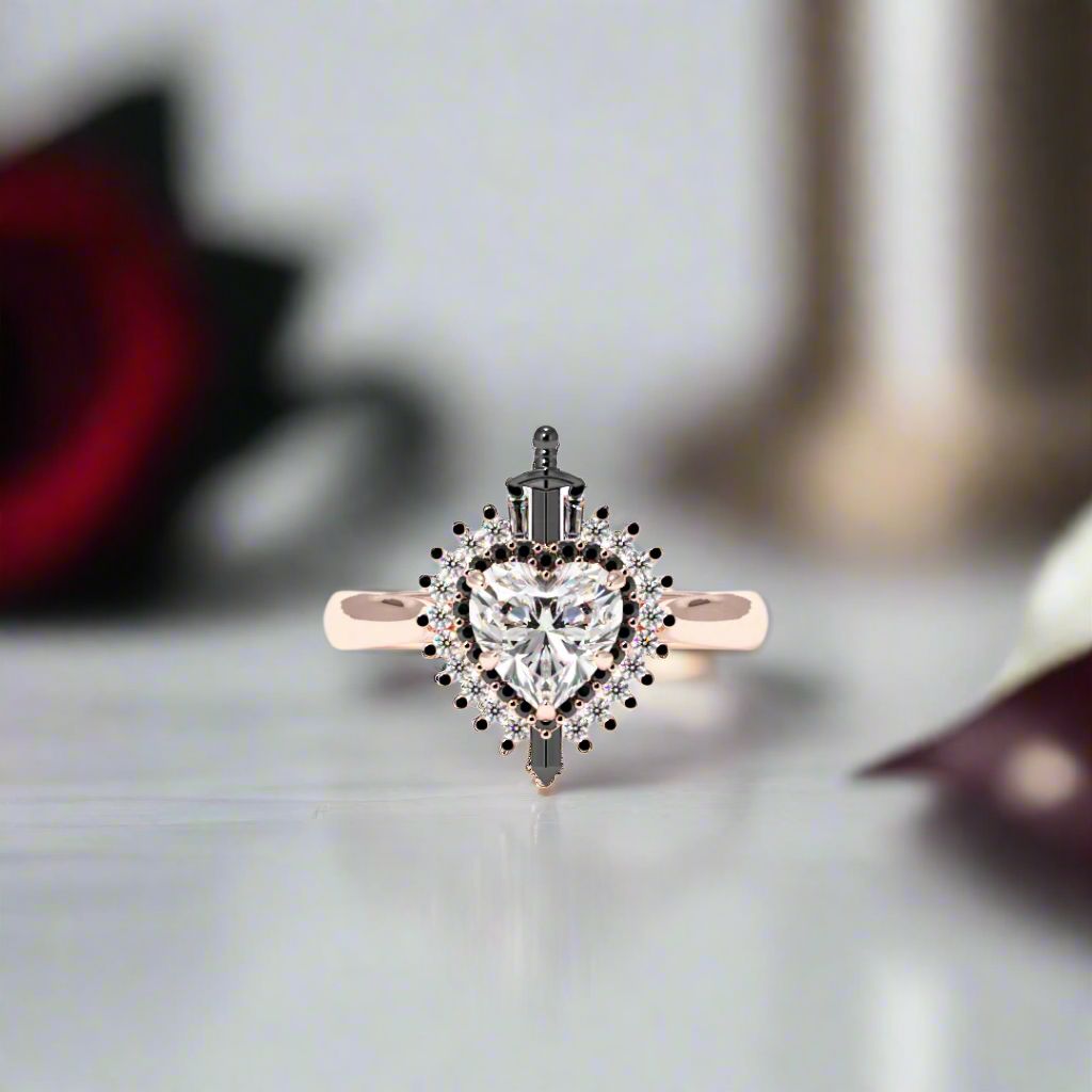 Against All Odds- Heart Shape Diamond Gothic Engagement Ring