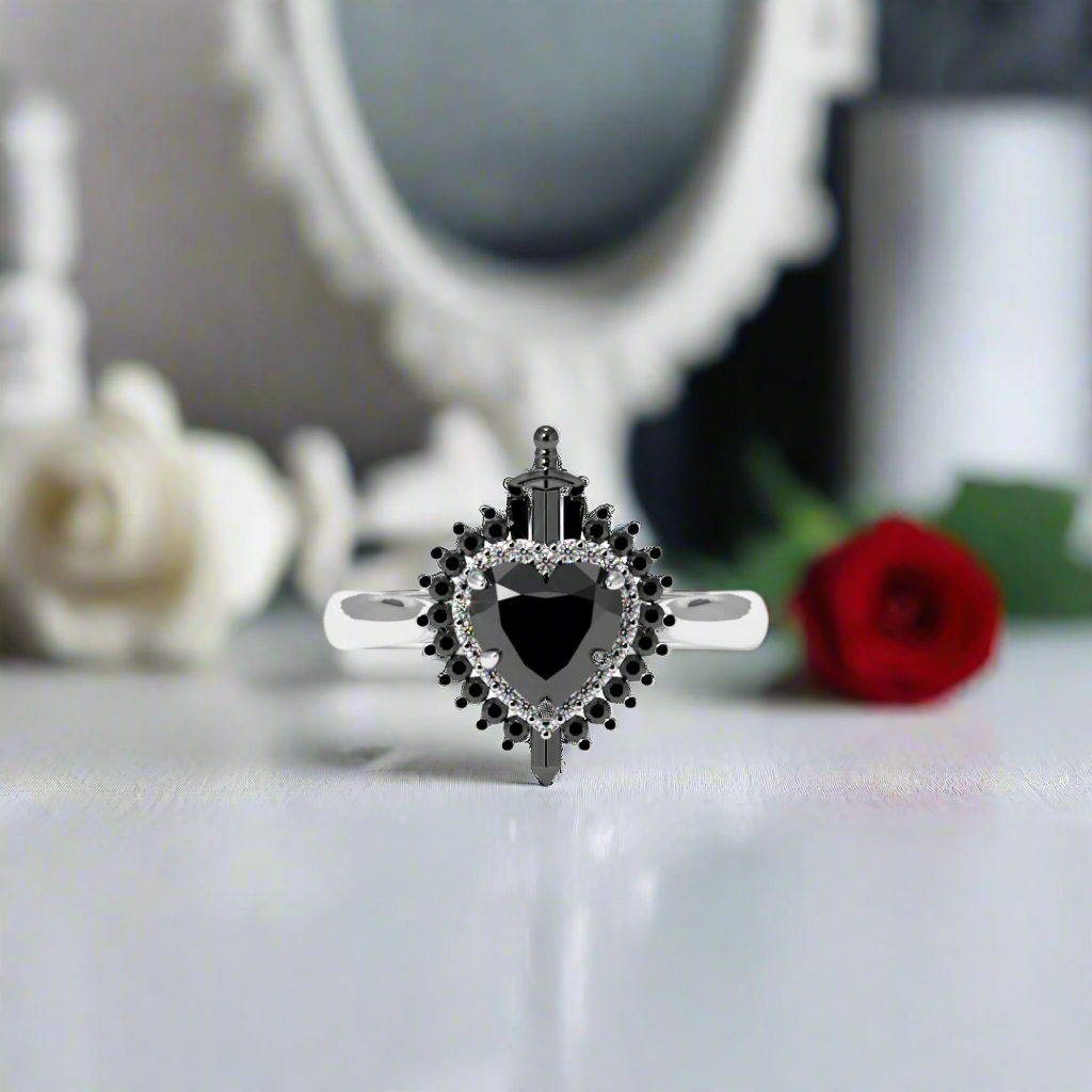 Against All Odds- Heart Shape Diamond Gothic Engagement Ring