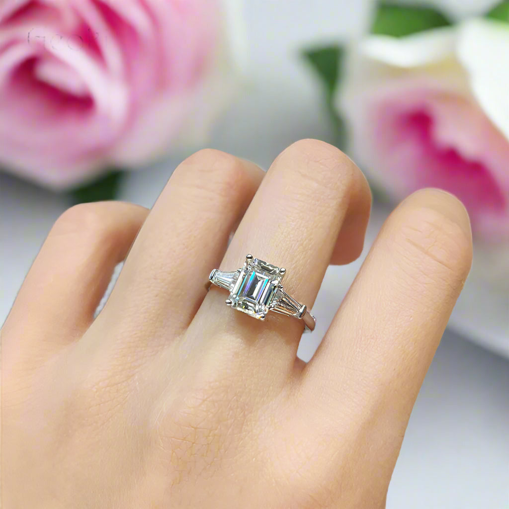 2ct Emerald Cut Diamond Three Stone Engagement Ring