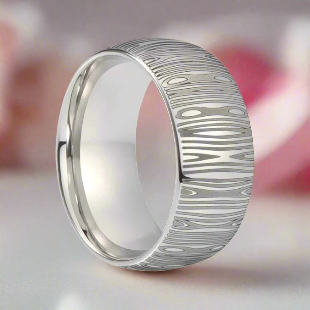 Laser Engraving Damascus Pattern Dome Band