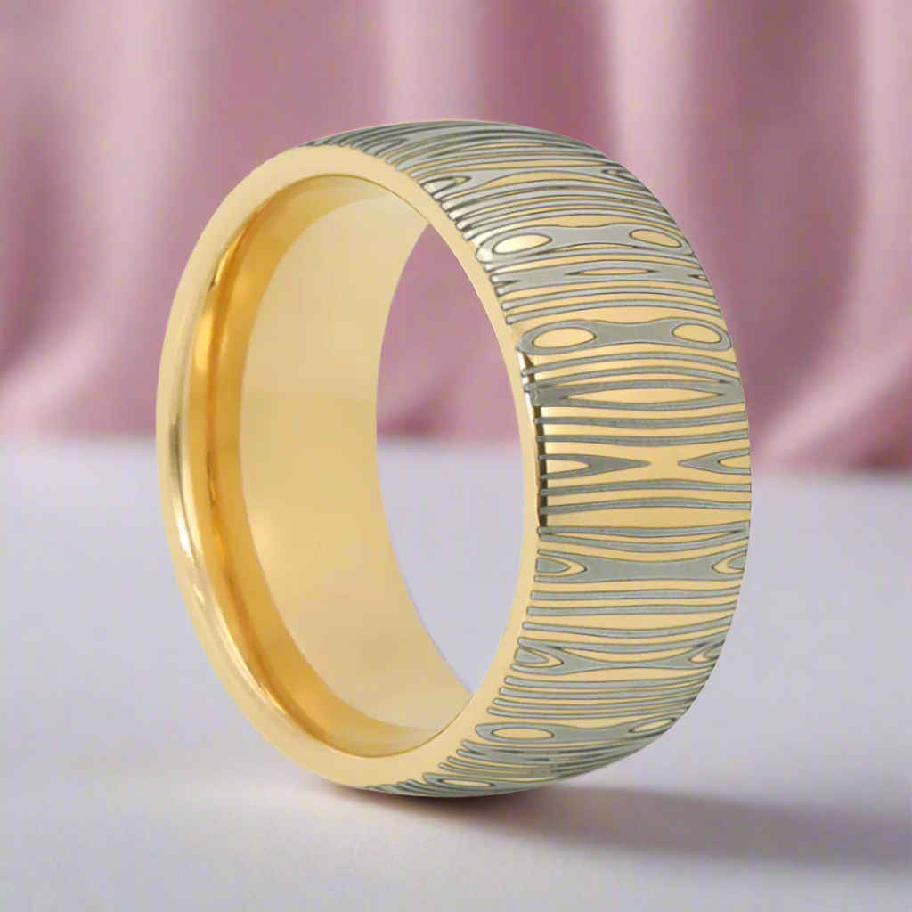 Laser Engraving Damascus Pattern Dome Band
