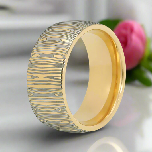 Laser Engraving Damascus Pattern Dome Band