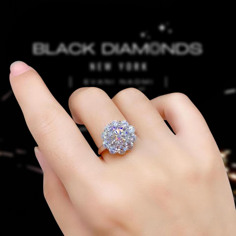 3.0 Ct Round Cut Crackling Diamond Flower Halo Engagement Ring