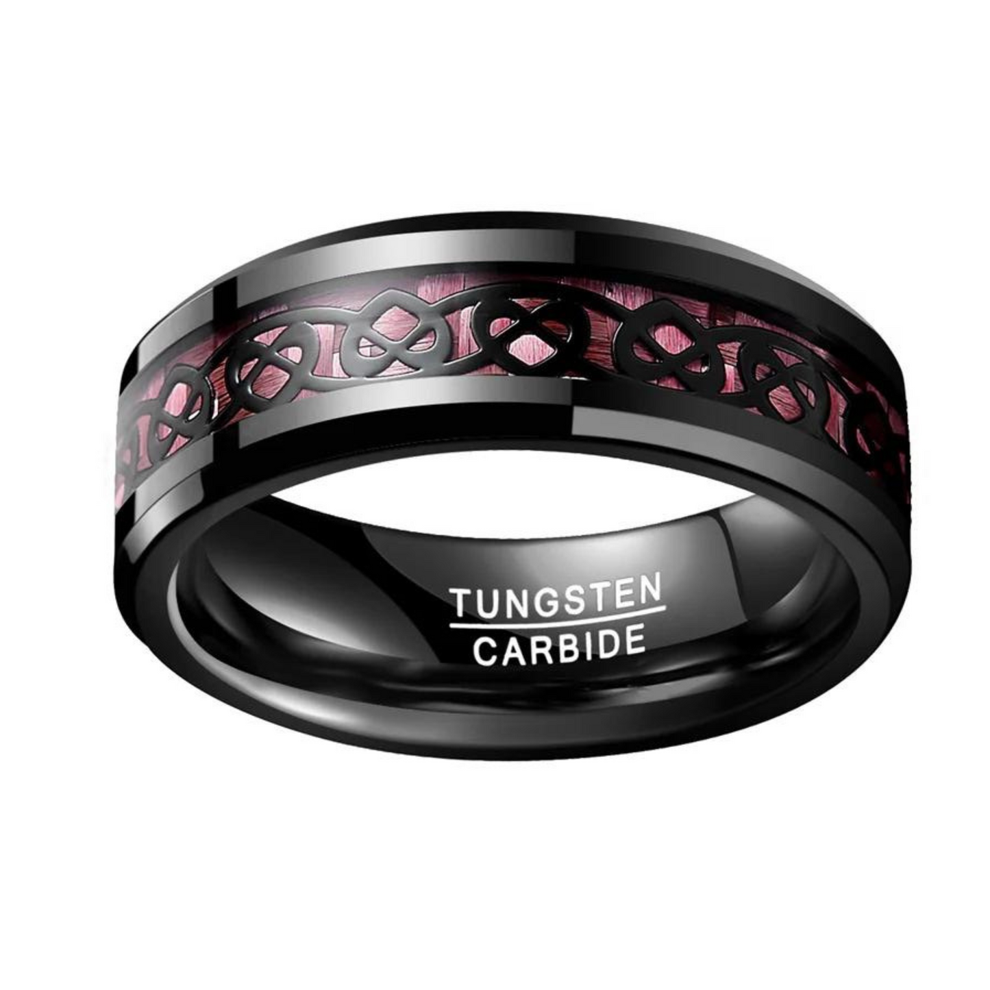Heart Pattern Pink Carbon Fiber Tungsten Men's Ring
