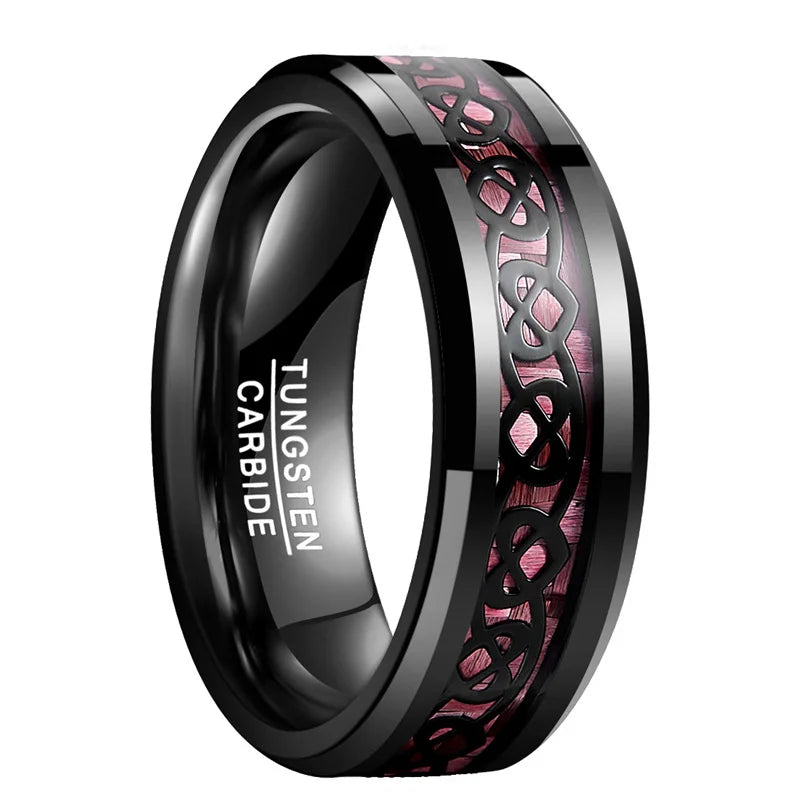 Heart Pattern Pink Carbon Fiber Tungsten Men's Ring