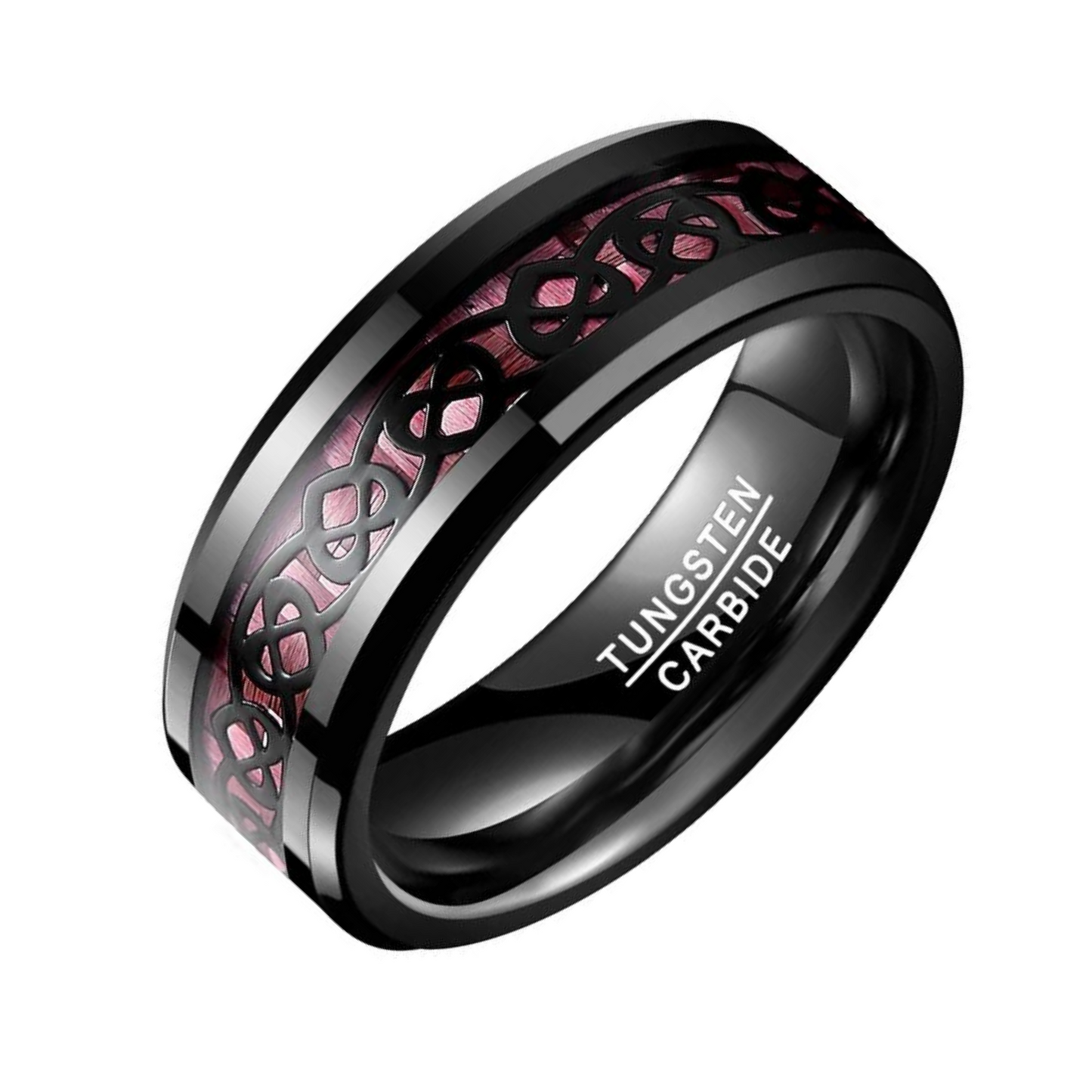 Heart Pattern Pink Carbon Fiber Tungsten Men's Ring