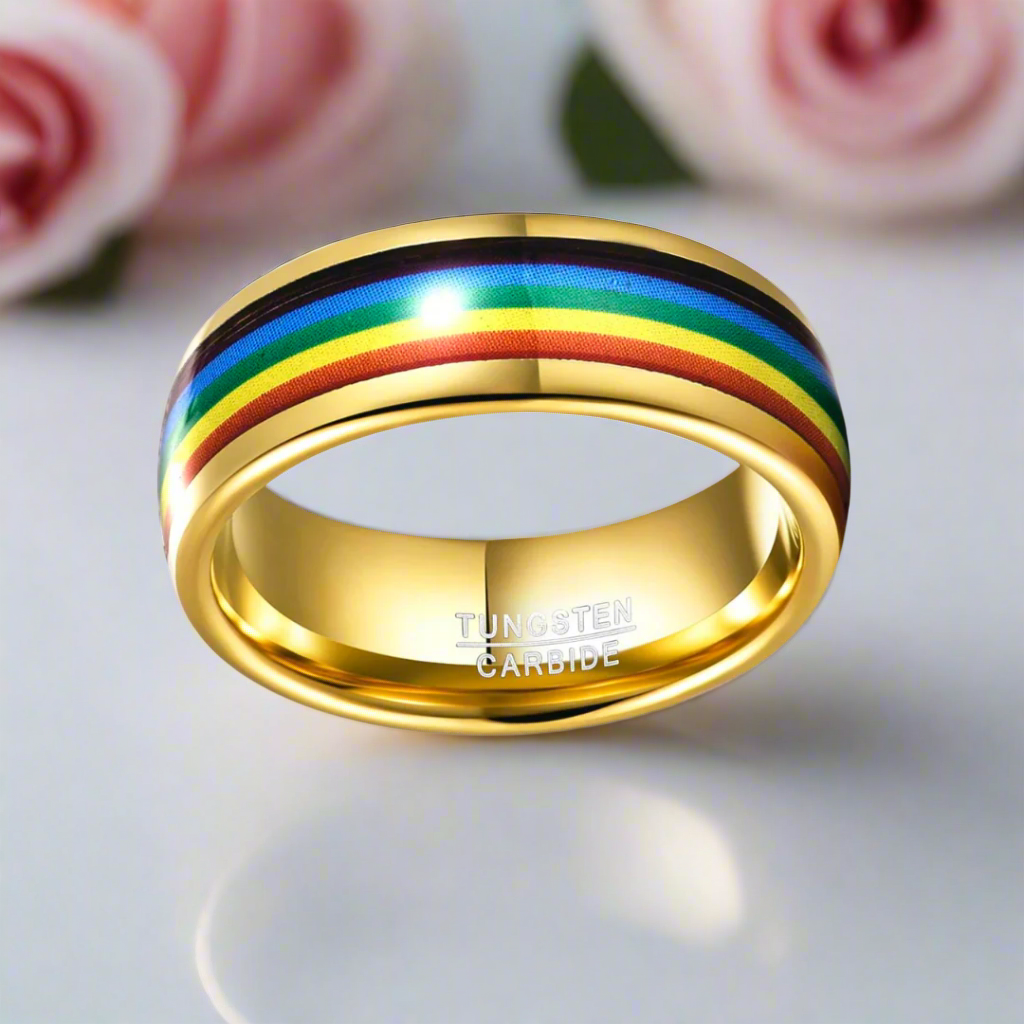 Rainbow 8mm Tungsten Carbide Men's Ring