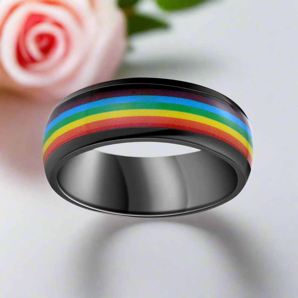 Rainbow 8mm Tungsten Carbide Men's Ring