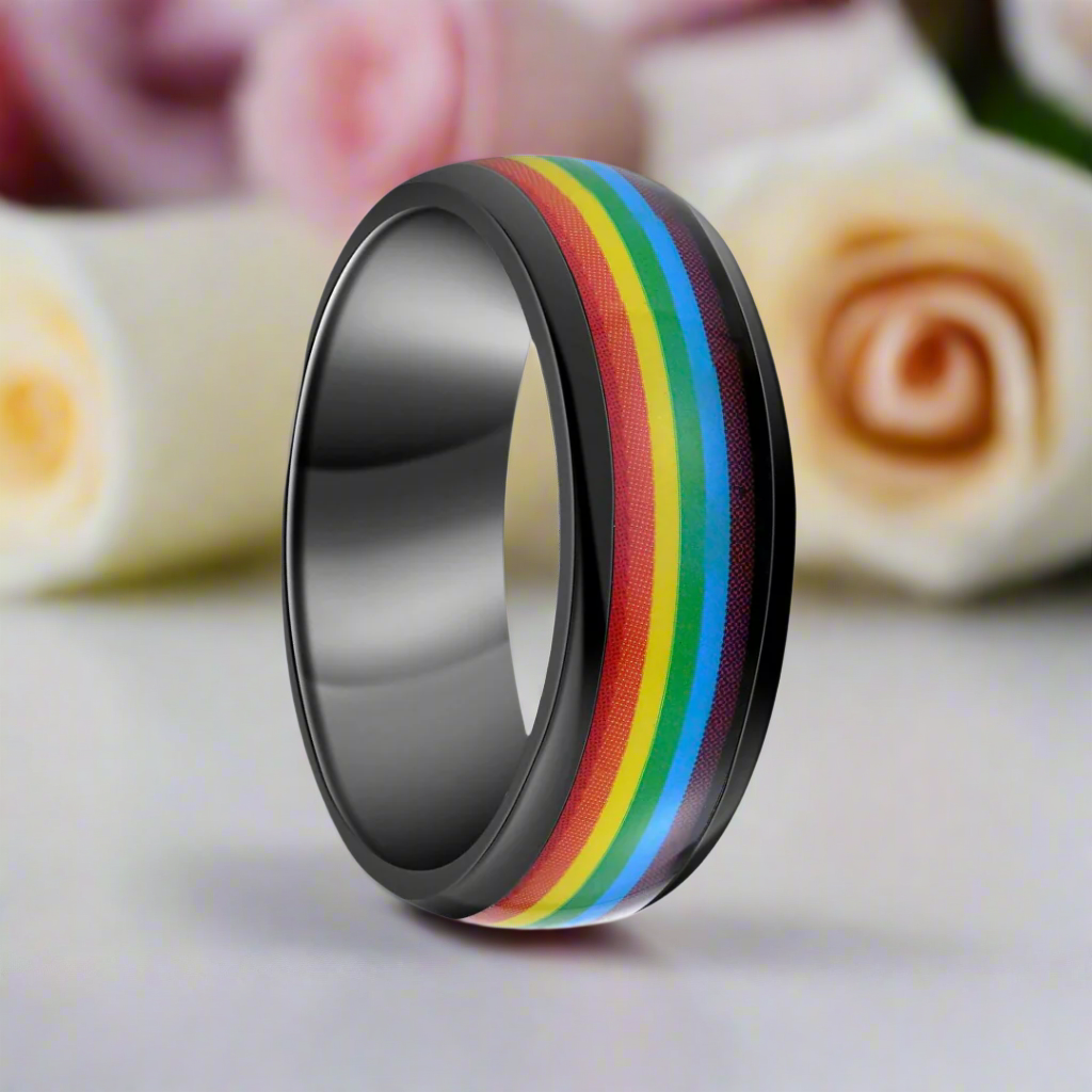 Rainbow 8mm Tungsten Carbide Men's Ring