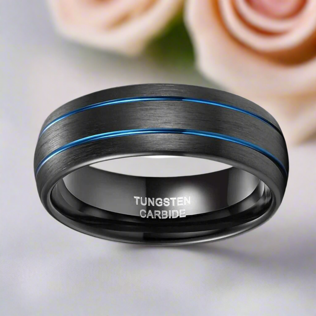 Double Line Inlay Black Tungsten Carbide Men's Ring