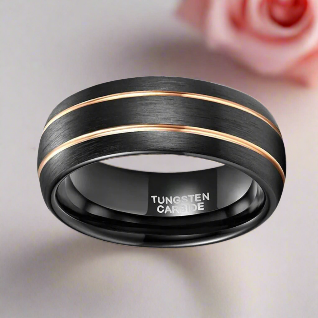 Double Line Inlay Black Tungsten Carbide Men's Ring