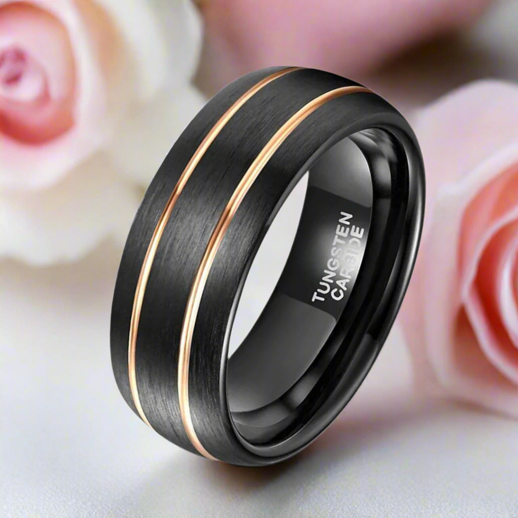 Double Line Inlay Black Tungsten Carbide Men's Ring