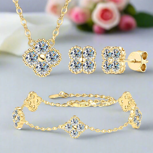 Four Clover Leaf Certified Moissanite Jewelry Set