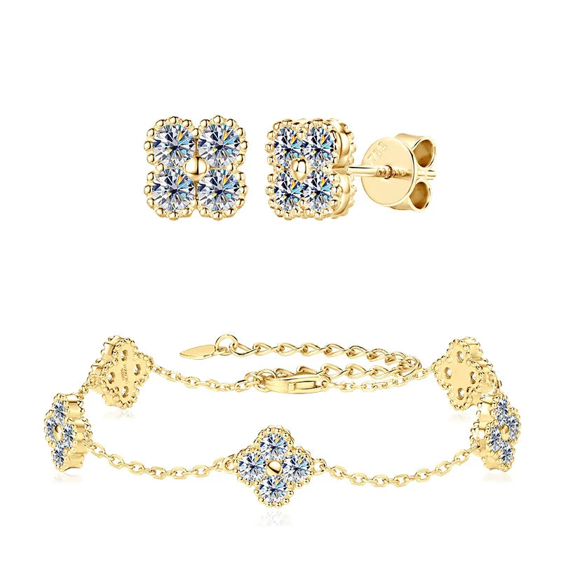 Four Clover Leaf Certified Moissanite Jewelry Set