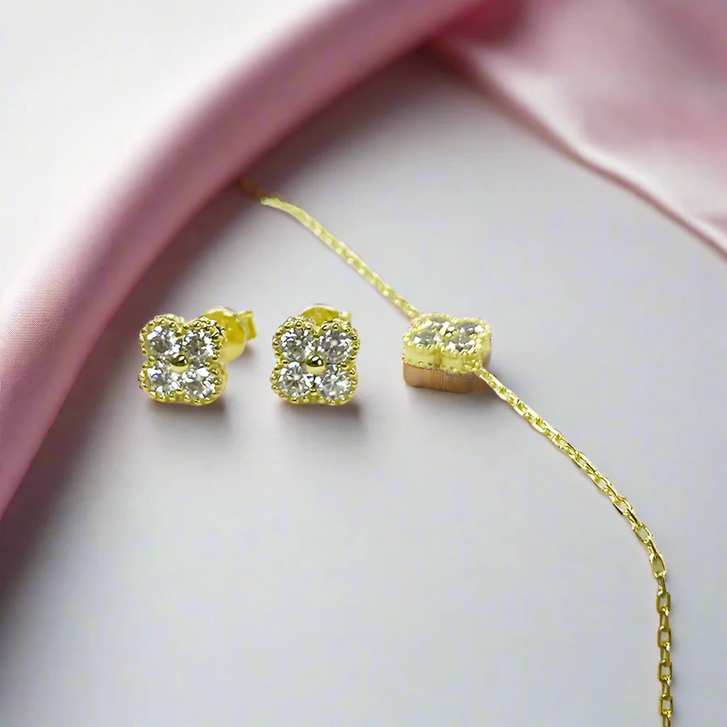 Four Clover Leaf Certified Moissanite Jewelry Set