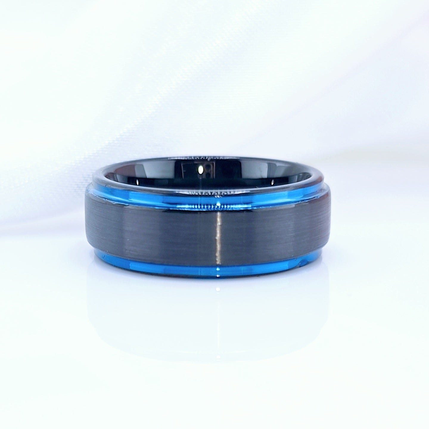 Black Tungsten Men's Wedding Band with Blue Line