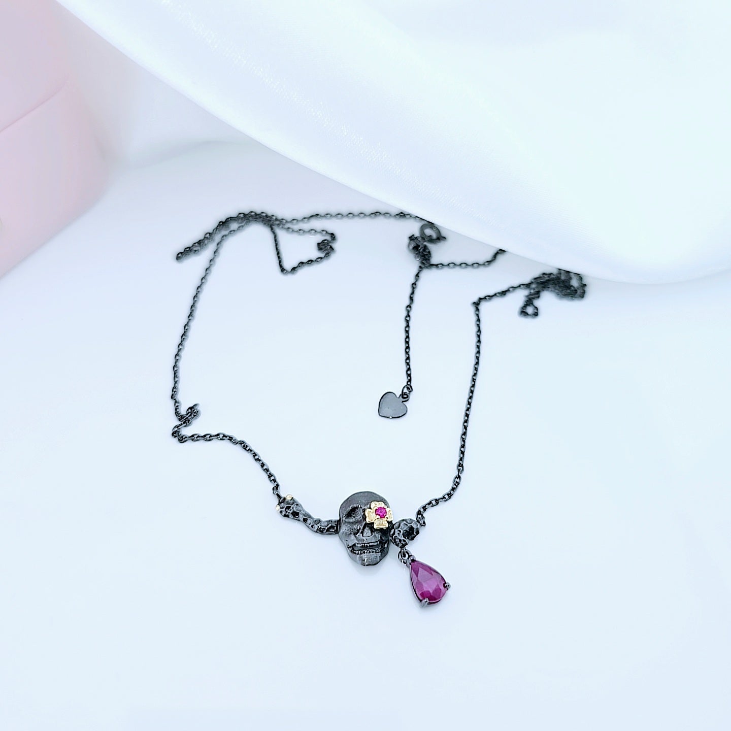 0.9 ct Natural Ruby Gemstone Death Skull Pendant Necklace