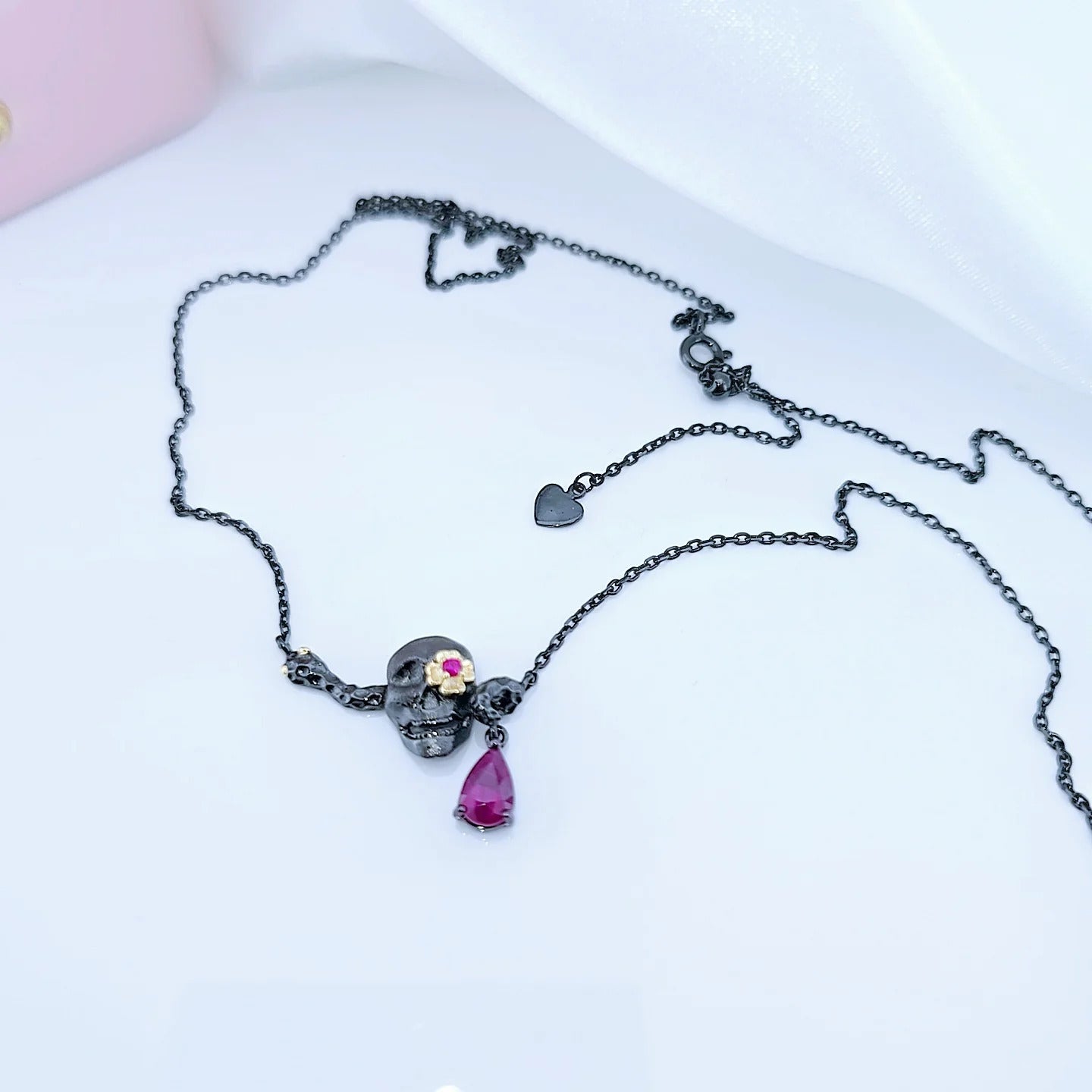 0.9 ct Natural Ruby Gemstone Death Skull Pendant Necklace
