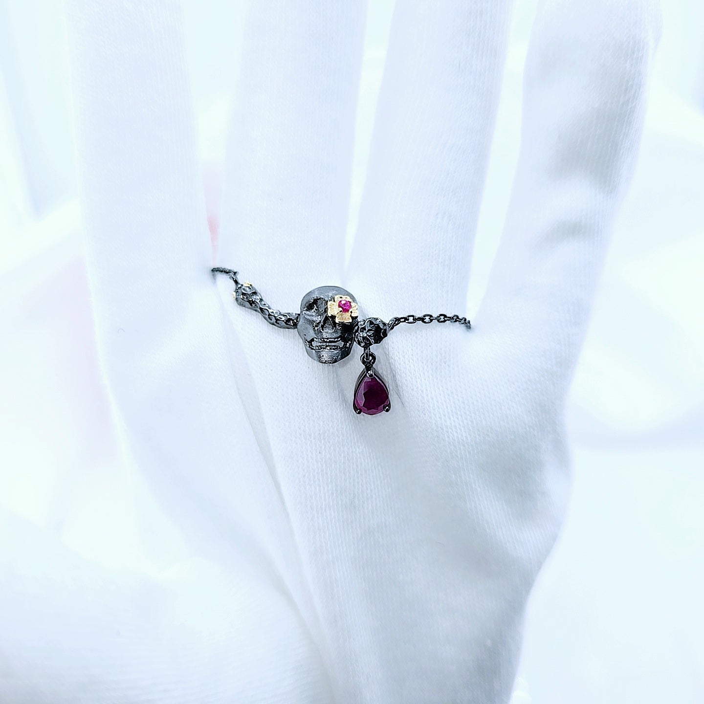 0.9 ct Natural Ruby Gemstone Death Skull Pendant Necklace