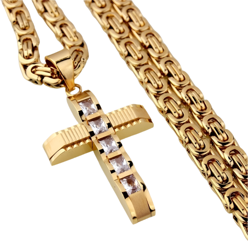 Men's Cross Byzantine Chain Necklace